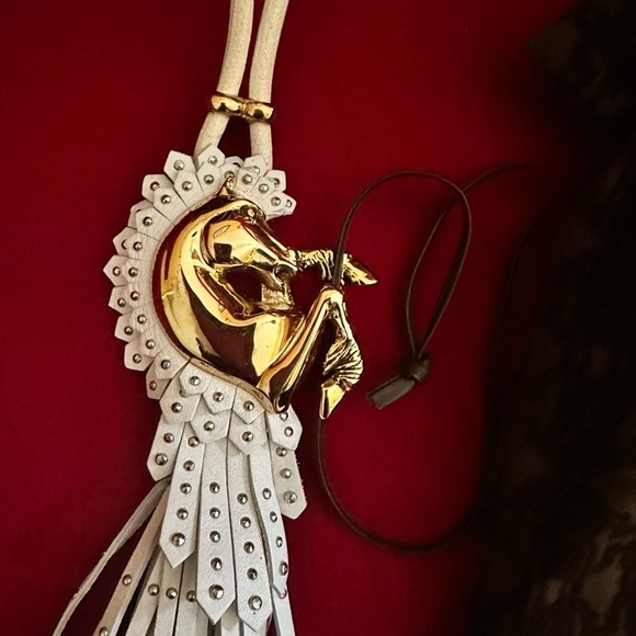Roberto Cavalli Vintage Gold and White Leather Necklace - Picture 2 of 7